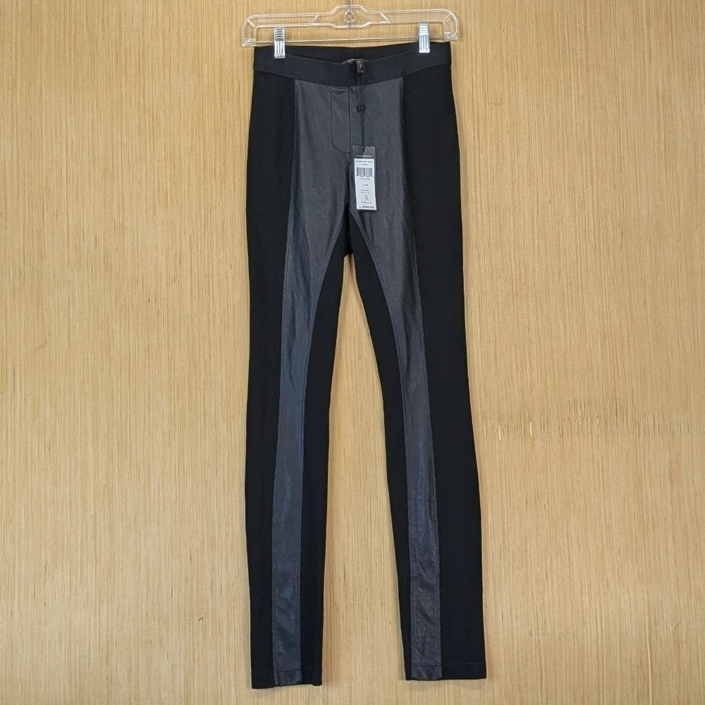 BCBGMAXAZRIA Sasha Faux Leather Panel Leggings Womens XS Black Mobwife Bodycon‎